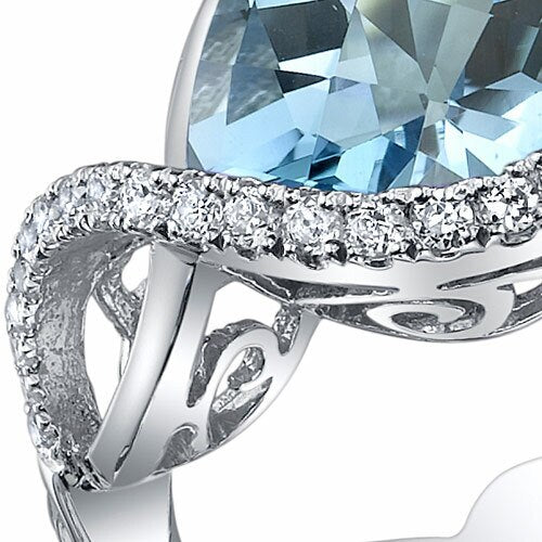 Swiss Blue Topaz Ring Sterling Silver Heart Shape 3 Carats