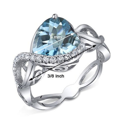 Swiss Blue Topaz Ring Sterling Silver Heart Shape 3 Carats