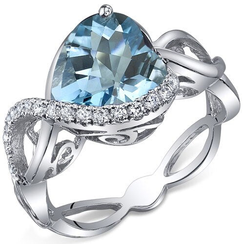 Swiss Blue Topaz Ring Sterling Silver Heart Shape 3 Carats