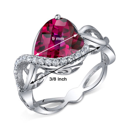 Created Ruby Heart Shape Sterling Silver Ring Size 6