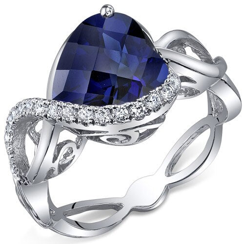 Blue Sapphire Ring Sterling Silver Heart Shape 4 Carats