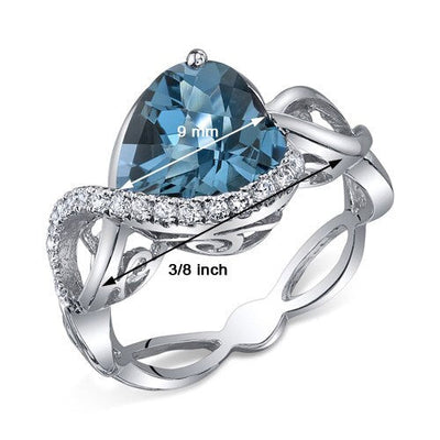 London Blue Topaz Ring Sterling Silver Heart Shape 3 Carats