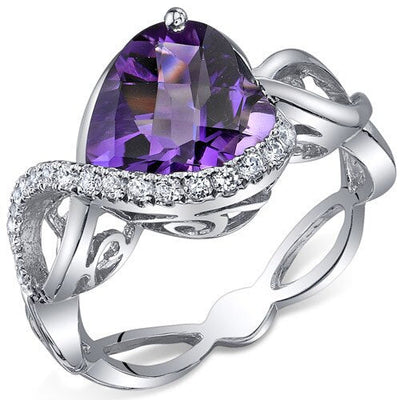 Amethyst Ring Sterling Silver Heart Shape 3 Carats