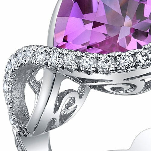 Pink Sapphire Ring Sterling Silver Heart Shape 4 Carats