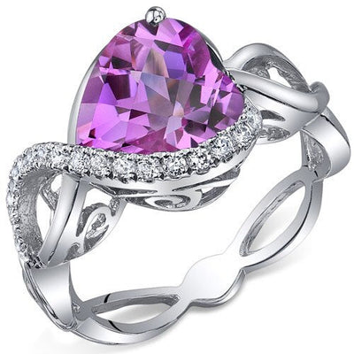 Pink Sapphire Ring Sterling Silver Heart Shape 4 Carats