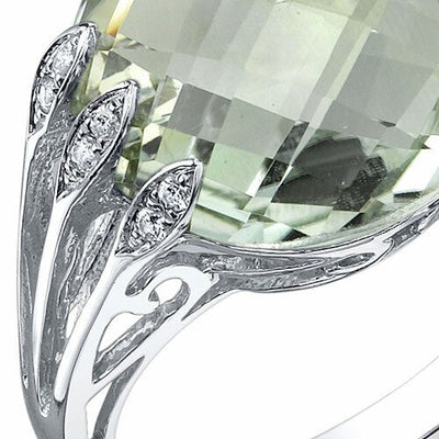 Green Amethyst Ring Sterling Silver Round Shape 5 Carats