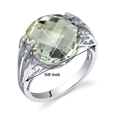 Green Amethyst Ring Sterling Silver Round Shape 5 Carats