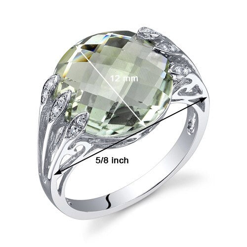 Green Amethyst Ring Sterling Silver Round Shape 5 Carats