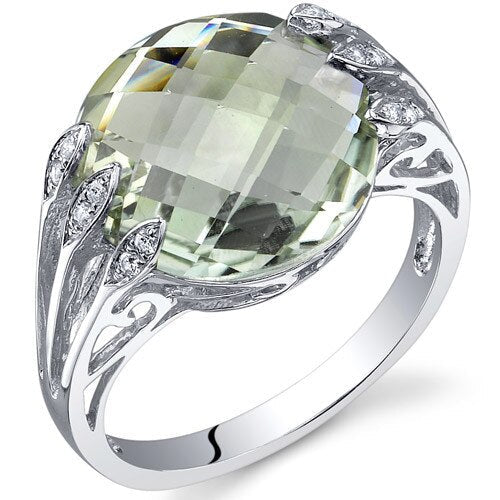 Green Amethyst Ring Sterling Silver Round Shape 5 Carats