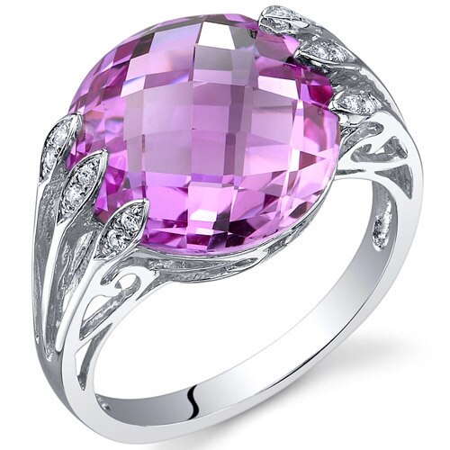 Pink Sapphire Ring Sterling Silver Round Shape 7 Carats