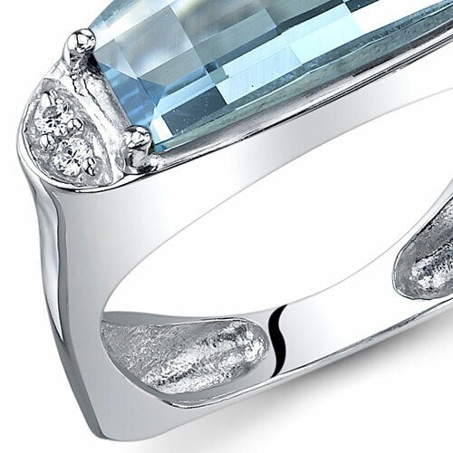 Swiss Blue Topaz Ring Sterling Silver Barrel Cut 3 Carats