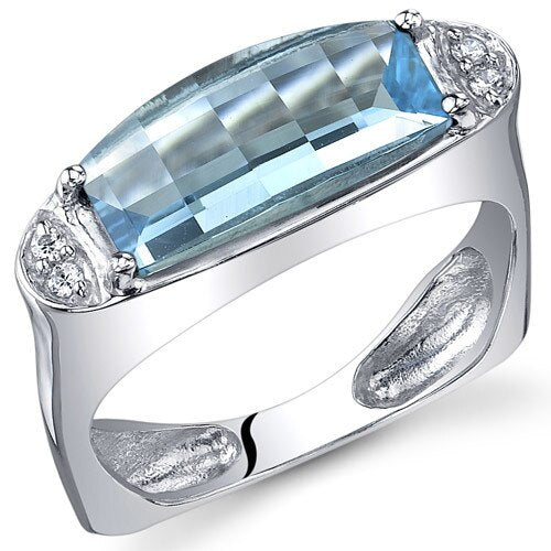 Swiss Blue Topaz Ring Sterling Silver Barrel Cut 3 Carats