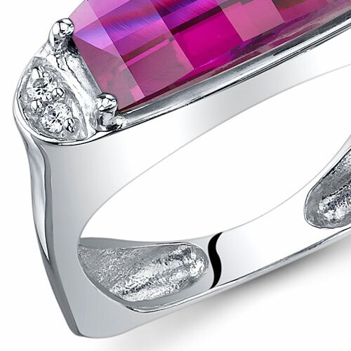 Created Ruby Ring Sterling Silver Barrel Cut 3 Carats