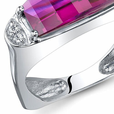 Created Ruby Ring Sterling Silver Barrel Cut 3 Carats