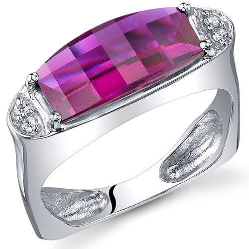 Created Ruby Ring Sterling Silver Barrel Cut 3 Carats