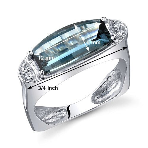 London Blue Topaz Ring Sterling Silver Barrel Cut 3 Carats