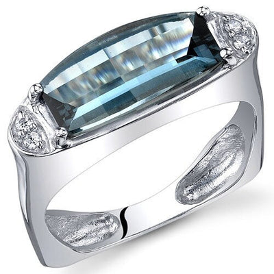 London Blue Topaz Ring Sterling Silver Barrel Cut 3 Carats