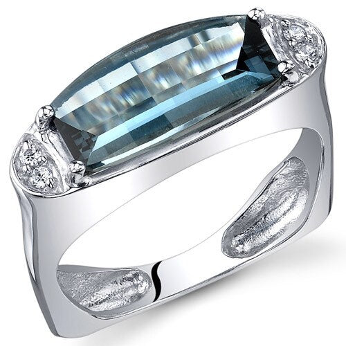 London Blue Topaz Ring Sterling Silver Barrel Cut 3 Carats