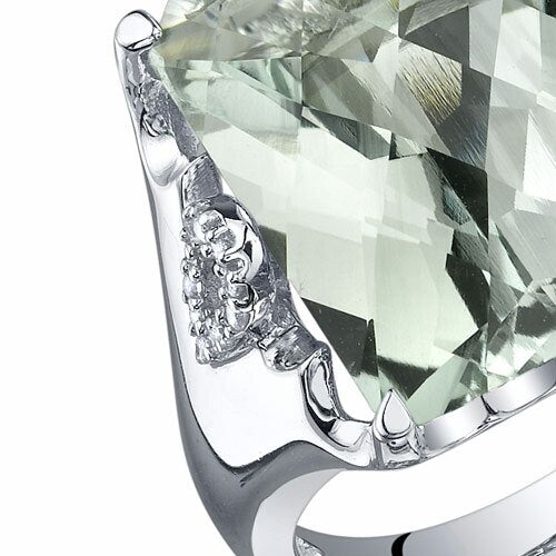 Green Amethyst Ring Sterling Silver Radiant Shape 11 Carats