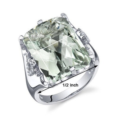 Green Amethyst Ring Sterling Silver Radiant Shape 11 Carats