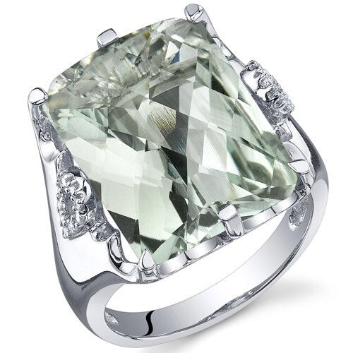 Green Amethyst Ring Sterling Silver Radiant Shape 11 Carats