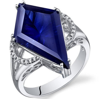 Blue Sapphire Ring Sterling Silver Kite Shape 8 Carats