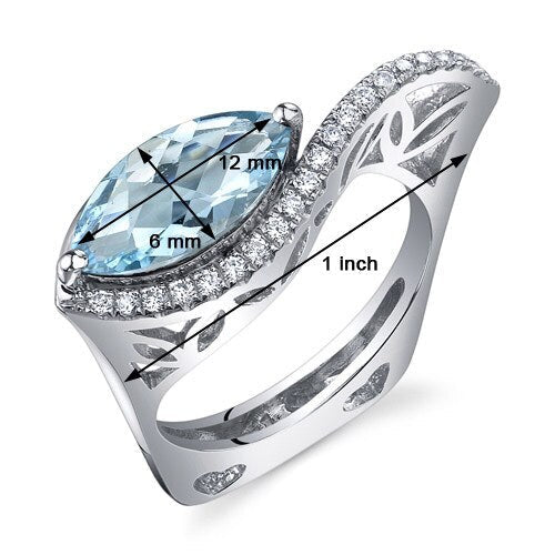 Swiss Blue Topaz Ring Sterling Silver Marquise Shape 2 Carats