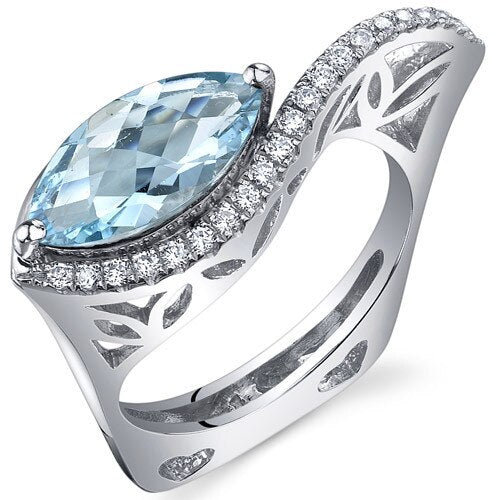 Swiss Blue Topaz Ring Sterling Silver Marquise Shape 2 Carats