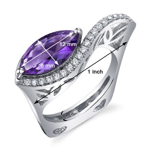 Amethyst Ring Sterling Silver Marquise Shape 2 Carats