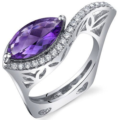 Amethyst Ring Sterling Silver Marquise Shape 2 Carats