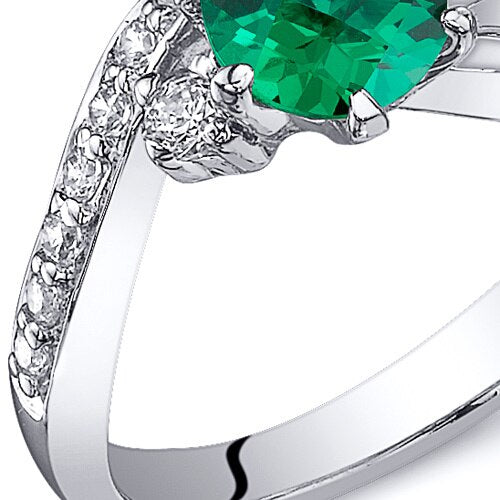 Emerald Ring Sterling Silver Round Shape 0.75 Carats