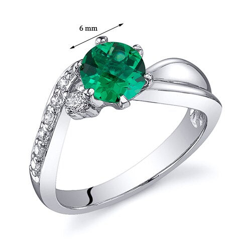 Emerald Ring Sterling Silver Round Shape 0.75 Carats