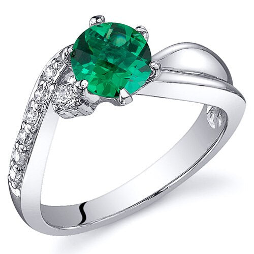 Emerald Ring Sterling Silver Round Shape 0.75 Carats