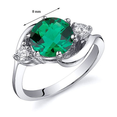 Emerald Ring Sterling Silver Round Shape 1.75 Carats