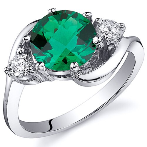 Emerald Ring Sterling Silver Round Shape 1.75 Carats