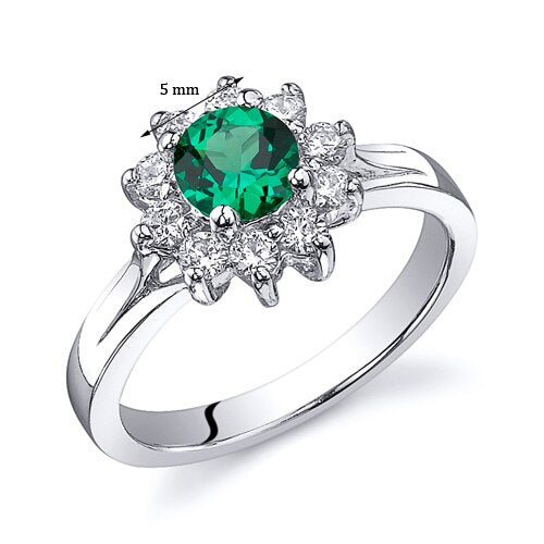 Emerald Ring Sterling Silver Round Shape 0.5 Carats