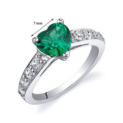 Emerald Ring Sterling Silver Heart Shape 1 Carats