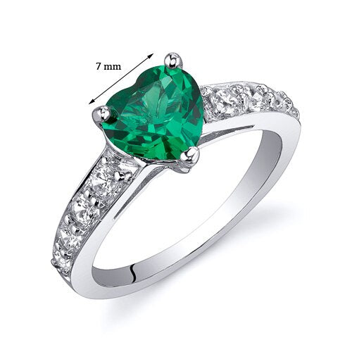 Emerald Ring Sterling Silver Heart Shape 1 Carats