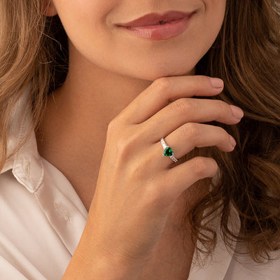 Emerald Ring Sterling Silver Heart Shape 1 Carats