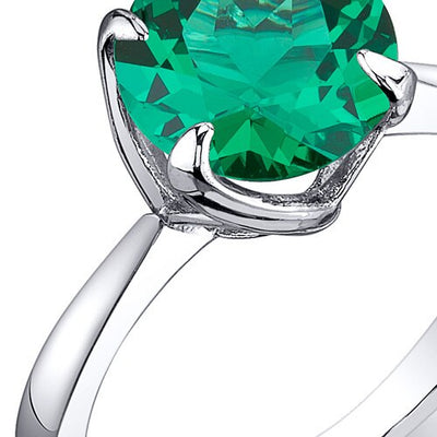 Emerald Ring Sterling Silver Round Shape 1.75 Carats