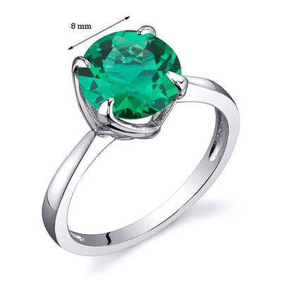 Emerald Ring Sterling Silver Round Shape 1.75 Carats