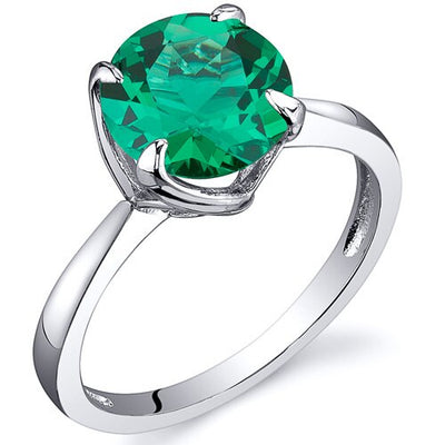 Emerald Ring Sterling Silver Round Shape 1.75 Carats