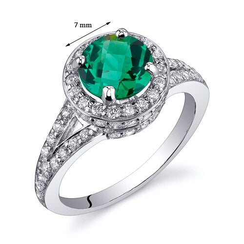 Emerald Ring Sterling Silver Round Shape 1.25 Carats