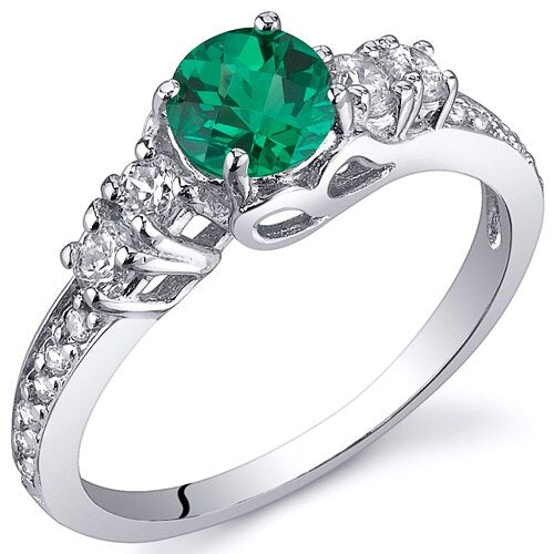 Emerald Ring Sterling Silver Round Shape 0.5 Carats