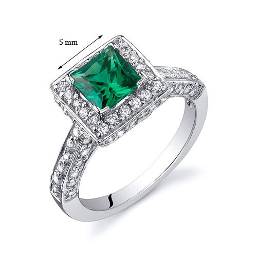 Emerald Ring Sterling Silver Princess Shape 0.75 Carats