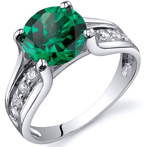 Emerald Ring Sterling Silver Round Shape 1.75 Carats