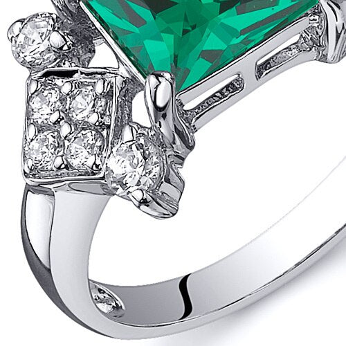 Emerald Ring Sterling Silver Princess Shape 1.5 Carats