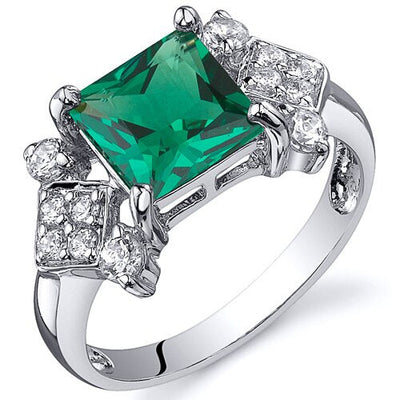 Emerald Ring Sterling Silver Princess Shape 1.5 Carats