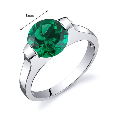 Emerald Ring Sterling Silver Round Shape 1.75 Carats