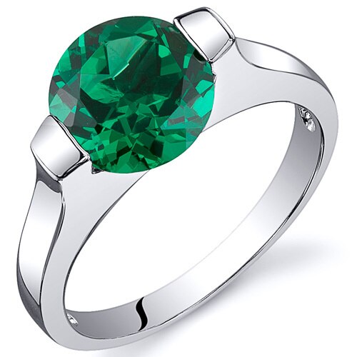 Emerald Ring Sterling Silver Round Shape 1.75 Carats